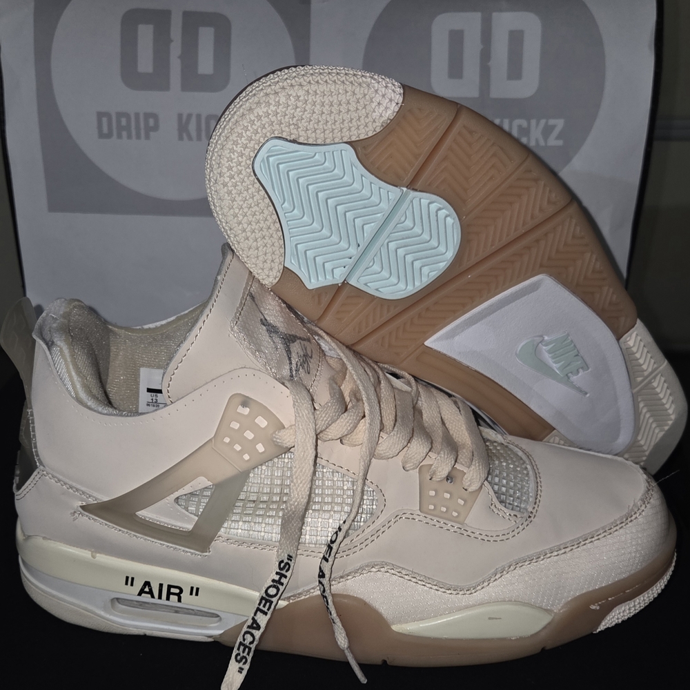 Stylish Jordan 4 "Off White" Collection Cream and Tan Sneakers